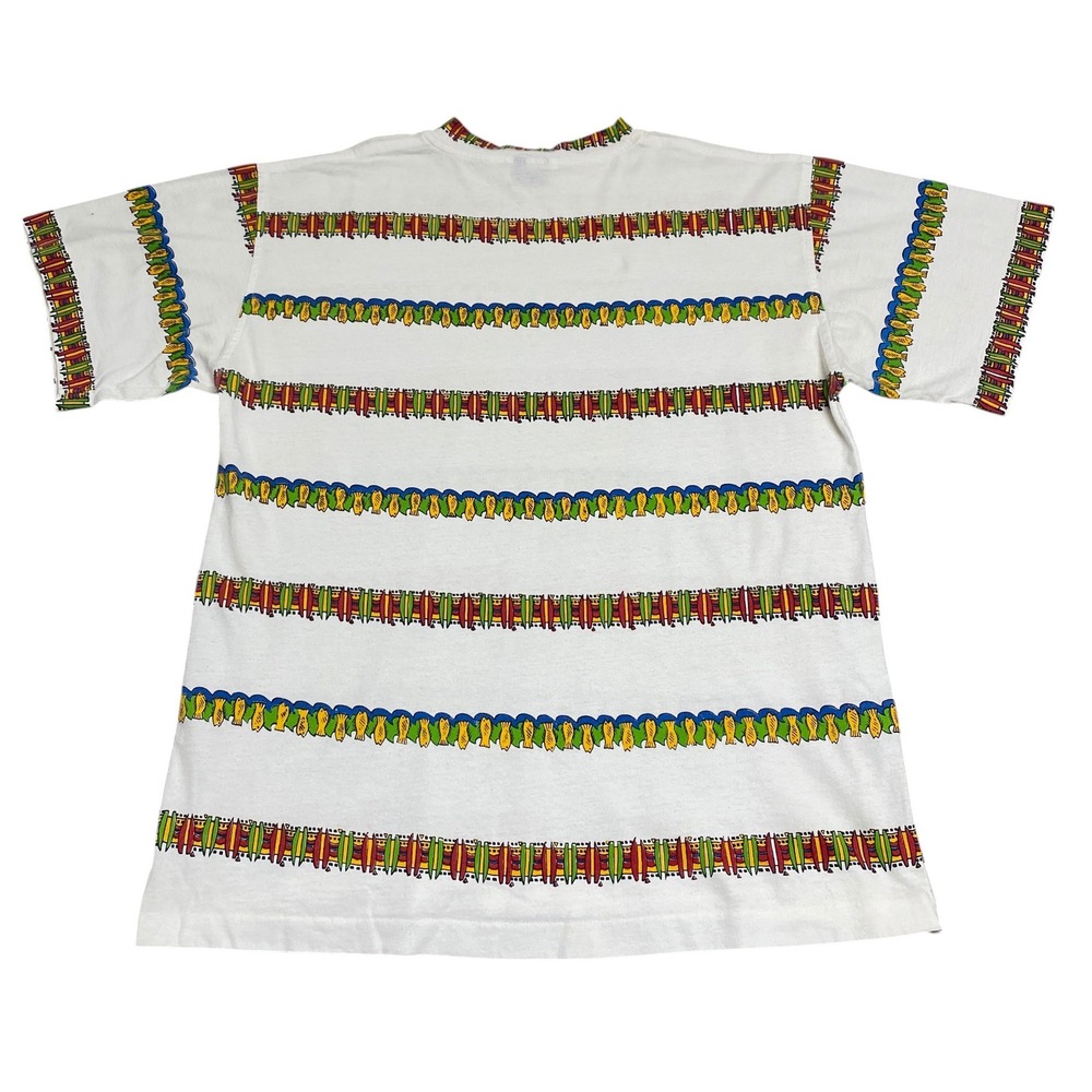 Vintage 90s Young Wave Tribal Stripe All Over Print T-Shirt